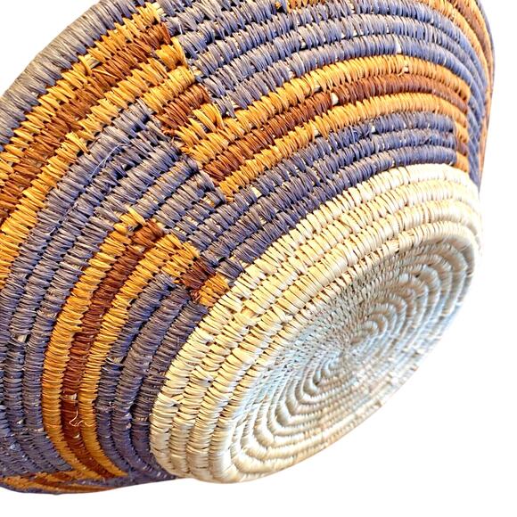 Hand Woven Bowl Shape Basket Coil Weave Multicolor Decorative Collectible Straw - Picture 6 of 8